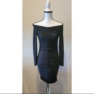 Femme Luxe Black Off The Shoulder Ruched Dress